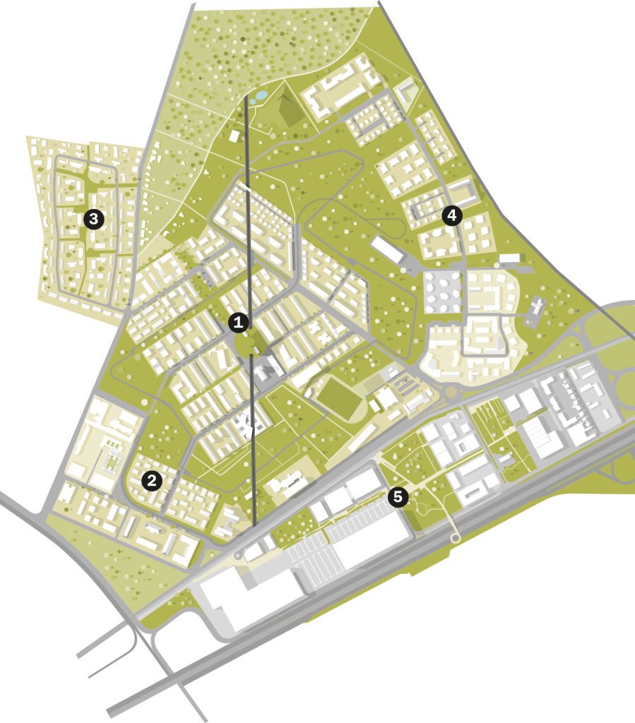 Karte von FRANKLIN mit seinen fünf Quartieren.